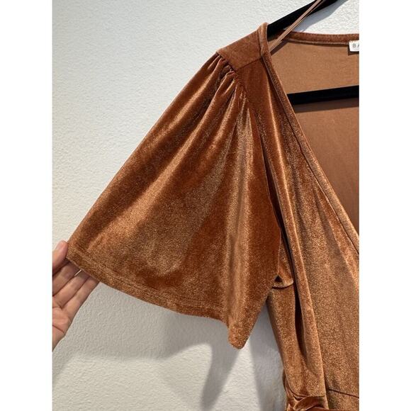 Baltic Born Size Small Katelyn Maxi Wrap Dress Crushed Velvet Burnt Orange Boho - Picture 5 of 12